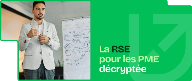 Intervenant devant un tableau : la RSE pour les PME décryptée (enjeux, cadre et actions concrètes).