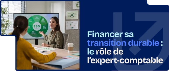 Consultation avec un expert-comptable présentant un projet ESG pour financer la transition durable d’une entreprise